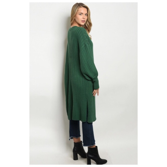 Hunter Green Long Rib Cardigan - Picture 2 of 2